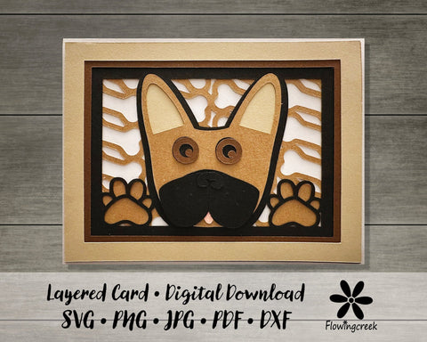 Brown French Bulldog 3D Layered Greeting Card SVG Cut File for All Occasions, Birthday, Thank You, Note Card 3D Paper Flowingcreek 