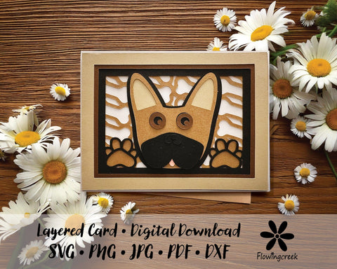 Brown French Bulldog 3D Layered Greeting Card SVG Cut File for All Occasions, Birthday, Thank You, Note Card 3D Paper Flowingcreek 