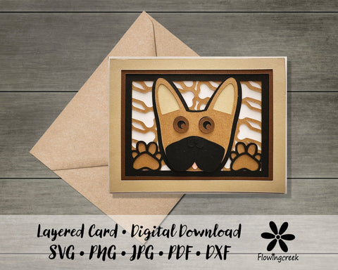 Brown French Bulldog 3D Layered Greeting Card SVG Cut File for All Occasions, Birthday, Thank You, Note Card 3D Paper Flowingcreek 