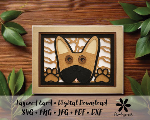 Brown French Bulldog 3D Layered Greeting Card SVG Cut File for All Occasions, Birthday, Thank You, Note Card 3D Paper Flowingcreek 