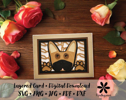 Brown French Bulldog 3D Layered Greeting Card SVG Cut File for All Occasions, Birthday, Thank You, Note Card 3D Paper Flowingcreek 