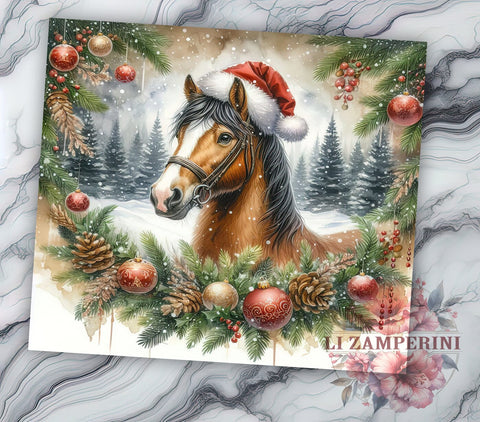 Brown Horse 20oz Tumbler Wrap PNG, Christmas Horse Tumbler Png, Straight & Tapered Tumbler Wrap, Instant Digital Download Sublimation Li Zamperini 