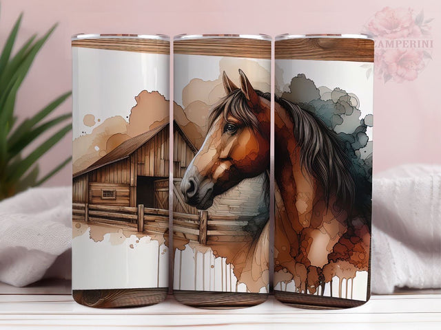 Brown Horse In Barn 20 oz Tumbler, Horse Tumbler Wrap, Instant Digital Download PNG, Straight & Tapered Tumbler Wrap PNG Sublimation Li Zamperini 