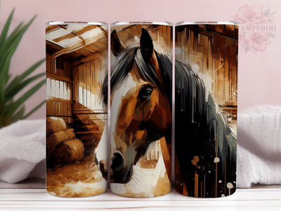 Brown Horse In Barn 20 oz Tumbler, Horse Tumbler Wrap, Instant Digital Download PNG, Straight & Tapered Tumbler Wrap PNG Sublimation Li Zamperini 