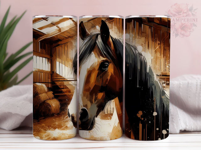 Brown Horse In Barn 20 oz Tumbler, Horse Tumbler Wrap, Instant Digital Download PNG, Straight & Tapered Tumbler Wrap PNG Sublimation Li Zamperini 