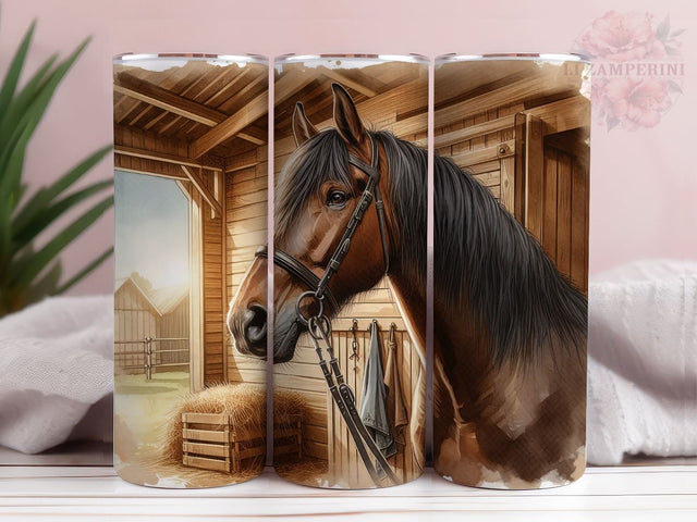 Brown Horse In Barn 20 oz Tumbler, Horse Tumbler Wrap, Instant Digital Download PNG, Straight & Tapered Tumbler Wrap PNG Sublimation Li Zamperini 