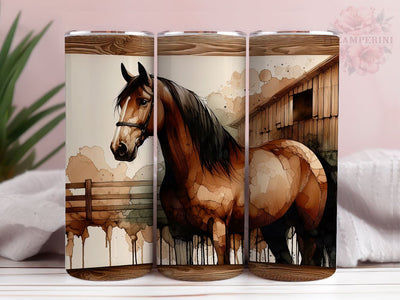 Brown Horse In Barn 20 oz Tumbler, Horse Tumbler Wrap, Instant Digital Download PNG, Straight & Tapered Tumbler Wrap PNG Sublimation Li Zamperini 