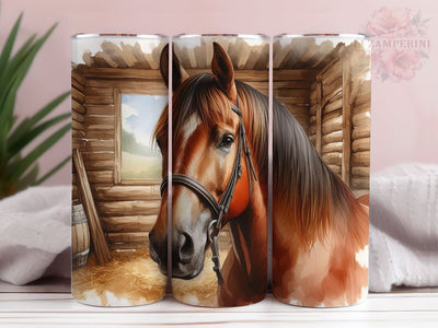Brown Horse In Barn 20 oz Tumbler, Horse Tumbler Wrap, Instant Digital Download PNG, Straight & Tapered Tumbler Wrap PNG Sublimation Li Zamperini 