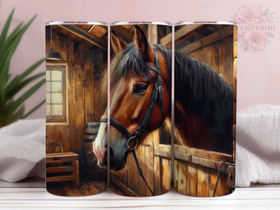 Brown Horse In Barn 20 oz Tumbler, Horse Tumbler Wrap, Instant Digital Download PNG, Straight & Tapered Tumbler Wrap PNG Sublimation Li Zamperini 