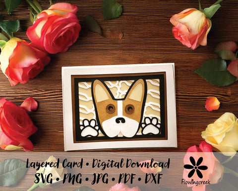 Brown Stripe French Bulldog 3D Layered Greeting Card SVG Cut File for All Occasions, Birthday, Thank You 3D Paper Flowingcreek 