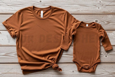 Brown t-shirt and onesie set Mock Up Photo Regulrcrative 