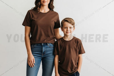 Brown t-shirt family matching set Mock Up Photo Regulrcrative 