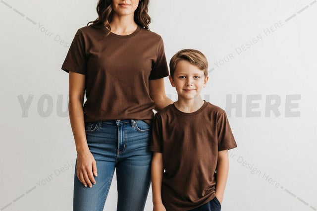 Brown t-shirt family matching set Mock Up Photo Regulrcrative 