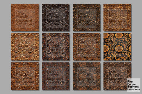 Brown Tooled Leather Digital Paper - Embossed Cowboy Western Digital Pattern Fine Purple Elephant Creations 