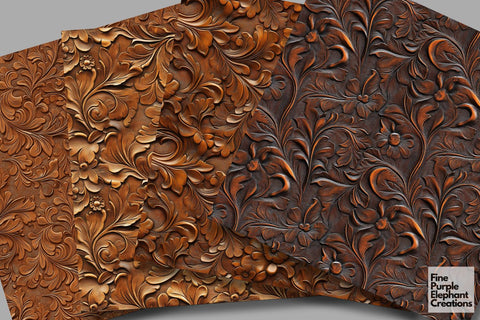 Brown Tooled Leather Digital Paper - Embossed Cowboy Western Digital Pattern Fine Purple Elephant Creations 