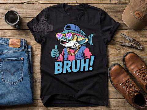 Bruh Fish Streetwear T-Shirt PNG, Cartoon Streetwear, Purple Sunglasses, Baseball Cap, Varsity Jacket, Skinny Tumbler, Sublimation PNG Sublimation SvggirlplusArt 