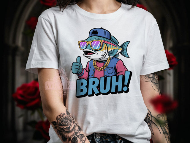 Bruh Fish Streetwear T-Shirt PNG, Cartoon Streetwear, Purple Sunglasses, Baseball Cap, Varsity Jacket, Skinny Tumbler, Sublimation PNG Sublimation SvggirlplusArt 