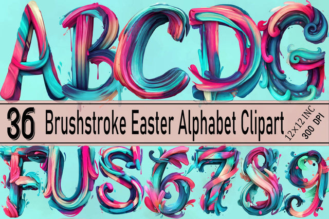 Brushstroke Easter Alphabet Clipart Bundle. Sublimation SVGArt 