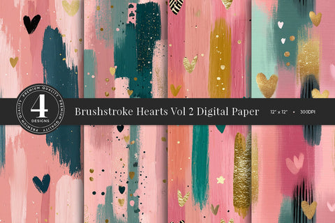 Brushstroke Hearts Vol 2 Digital Paper Pack Sublimation BijouBay 