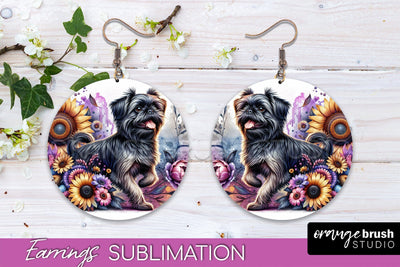 Brussels Griffon Earrings - Dog Mom Floral Round Earring Sublimation Sublimation OrangeBrushStudio 