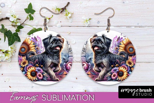 Brussels Griffon Earrings - Dog Mom Floral Round Earring Sublimation Sublimation OrangeBrushStudio 