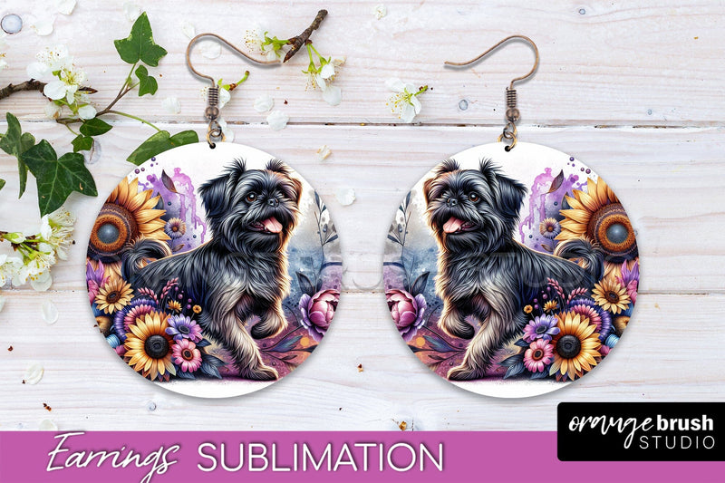 Brussels Griffon Earrings - Dog Mom Floral Round Earring Sublimation Sublimation OrangeBrushStudio 