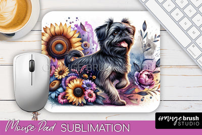 Brussels Griffon Mouse Pad Design - Dog Mom Floral Mousepad Sublimation Sublimation OrangeBrushStudio 