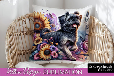 Brussels Griffon Pillow Cover - Dog Mom Floral Pillow Sublimation Sublimation OrangeBrushStudio 