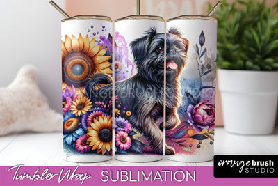 Brussels Griffon Tumbler Wrap - Dog Mom Floral Tumbler Sublimation Sublimation OrangeBrushStudio 