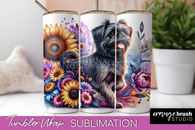 Brussels Griffon Tumbler Wrap - Dog Mom Floral Tumbler Sublimation Sublimation OrangeBrushStudio 