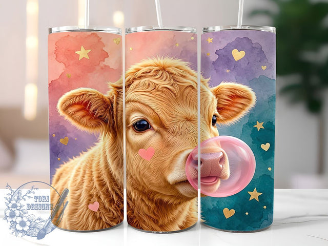 Bubblegum Calf Star 20oz Tumbler Wrap, Bubblegum Theme, Calf Motif, Star Design, Whimsical Style, Playful Charm, Skinny Tumbler, Sublimation PNG Sublimation ToriDesigns 