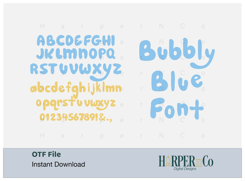 Bubbly Blue y Font, Hand drawn font, Font for crafting, cute font, dog inspired font, bubble font Font HarperNCo 
