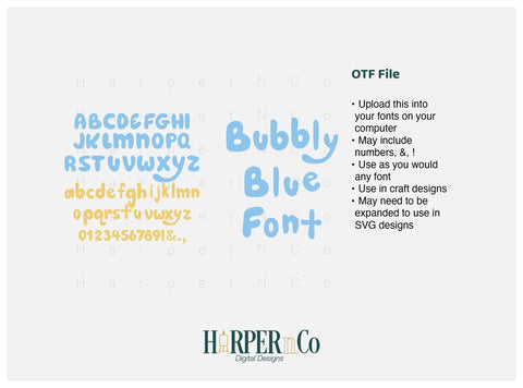 Bubbly Blue y Font, Hand drawn font, Font for crafting, cute font, dog inspired font, bubble font Font HarperNCo 