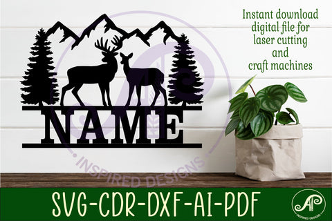 Buck and deer head name wall art sign, SVG file SVG APInspireddesigns 