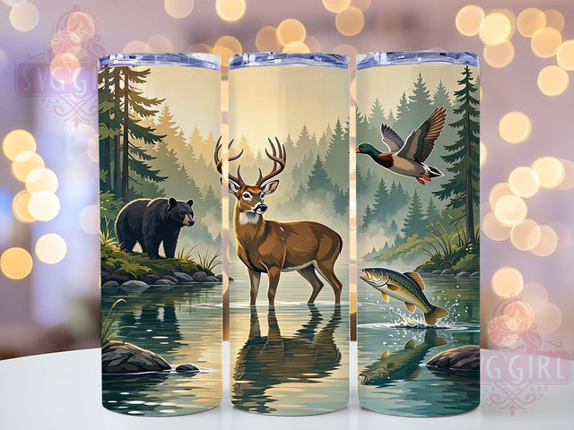 Buck Bear Mallard Glow 20oz Tumbler, Buck Motif, Bear Accent, Mallard Duck, Glow Effect, Wildlife Charm, Skinny Tumbler, Sublimation PNG Sublimation SvggirlplusArt 