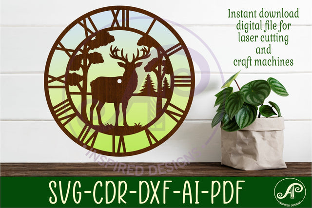 Buck deer clock wall clock laser cut files SVG APInspireddesigns 