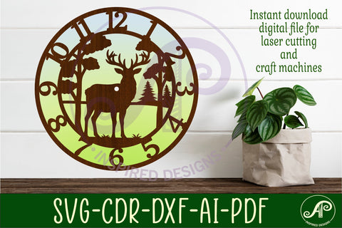 Buck deer clock wall clock laser cut files SVG APInspireddesigns 