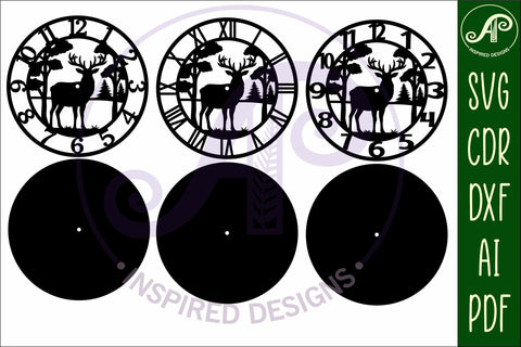 Buck deer clock wall clock laser cut files SVG APInspireddesigns 