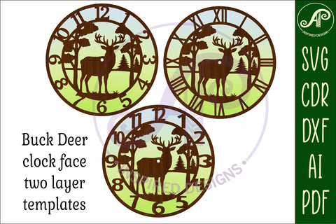 Buck deer clock wall clock laser cut files SVG APInspireddesigns 