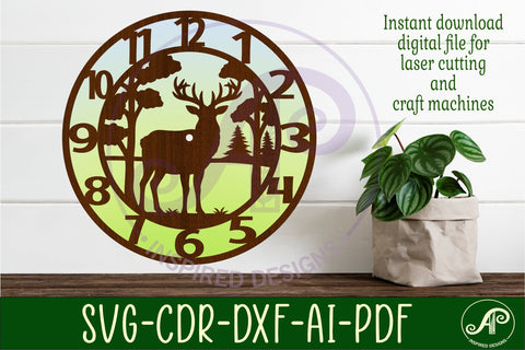 Buck deer clock wall clock laser cut files SVG APInspireddesigns 