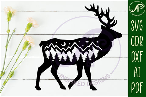 Buck Deer forest scene wall art sign, SVG file. vector SVG APInspireddesigns 