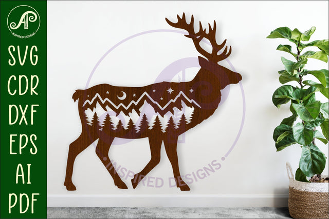 Buck Deer forest scene wall art sign, SVG file. vector SVG APInspireddesigns 