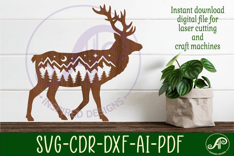 Buck Deer forest scene wall art sign, SVG file. vector SVG APInspireddesigns 