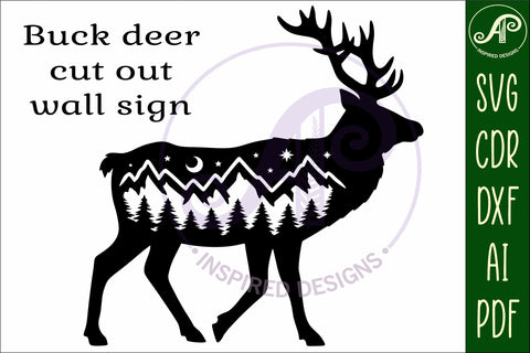 Buck Deer forest scene wall art sign, SVG file. vector SVG APInspireddesigns 