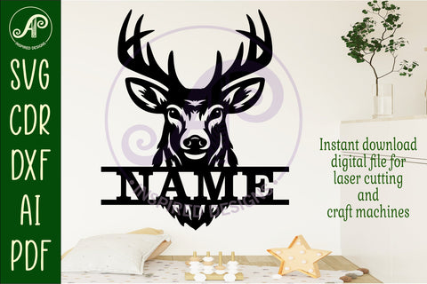 Buck deer head name wall art sign, SVG file SVG APInspireddesigns 