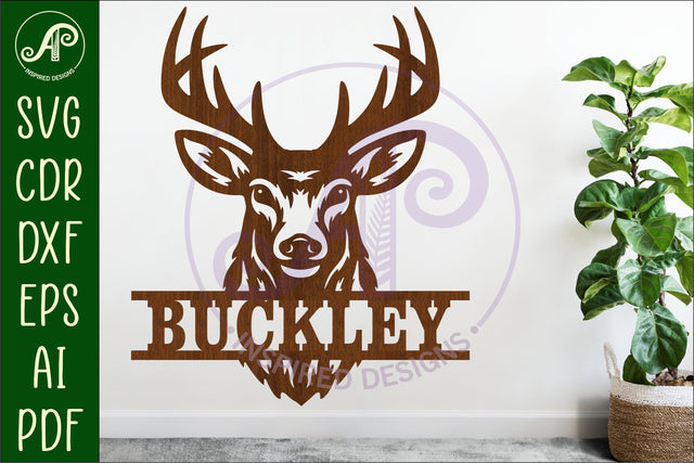 Buck deer head name wall art sign, SVG file SVG APInspireddesigns 