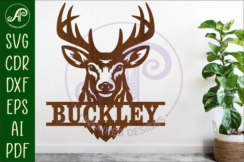 Buck deer head name wall art sign, SVG file SVG APInspireddesigns 