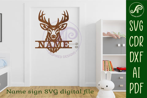 Buck deer head name wall art sign, SVG file SVG APInspireddesigns 