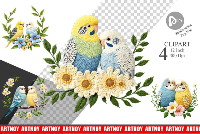 Budgerigar Embroidery Clipart Sublimation artnoy 