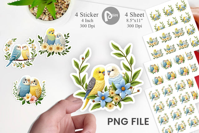 Budgerigar Embroidery Sticker Sublimation artnoy 